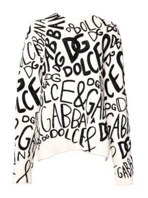 Dolce & Gabbana White Black Logo Print Women Pullover Sweater