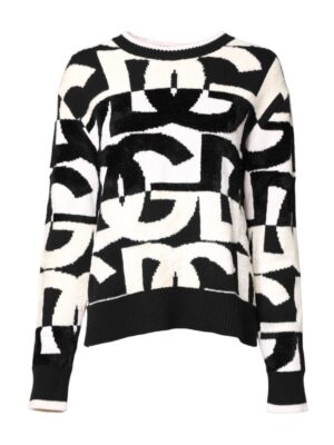 Dolce & Gabbana White Black Logo Print Women Pullover Sweater