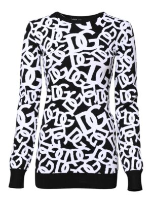 Dolce & Gabbana Black White Logo Print Women Pullover Sweater