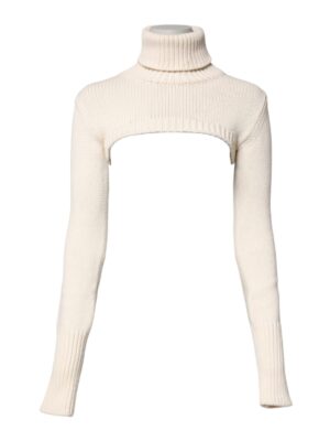 Dolce & Gabbana Ivory Cashmere Turtleneck Cropped Top Sweater