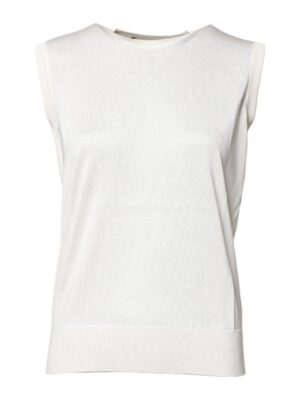 Dolce & Gabbana White Silk Round Neck Sleeveless Tank Top