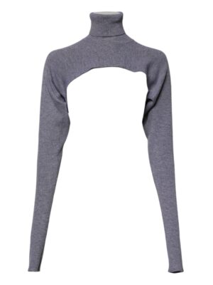 Dolce & Gabbana Gray Wool Knit Turtleneck Cropped Top Sweater