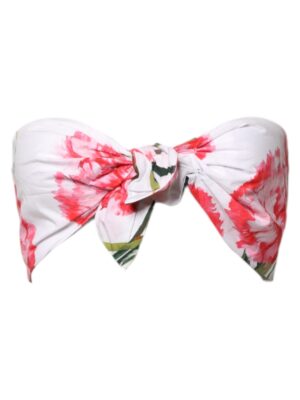 Dolce & Gabbana White Floral Print Cropped Bustier Corset Top