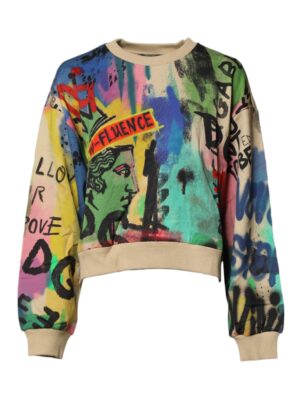 Dolce & Gabbana Multicolor Print Cotton Pullover Sweater