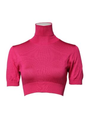 Dolce & Gabbana Pink Silk Knitted Turtleneck Cropped Top