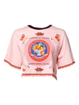 Dolce & Gabbana Pink Print Cotton Short Sleeves Cropped Top