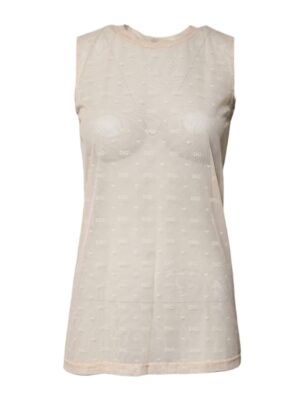 Dolce & Gabbana Ivory Nylon Logo See Through Sleeveless Tank Top