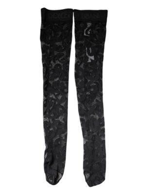 Dolce & Gabbana Black Floral Lace Cotton Stretch Stockings Socks