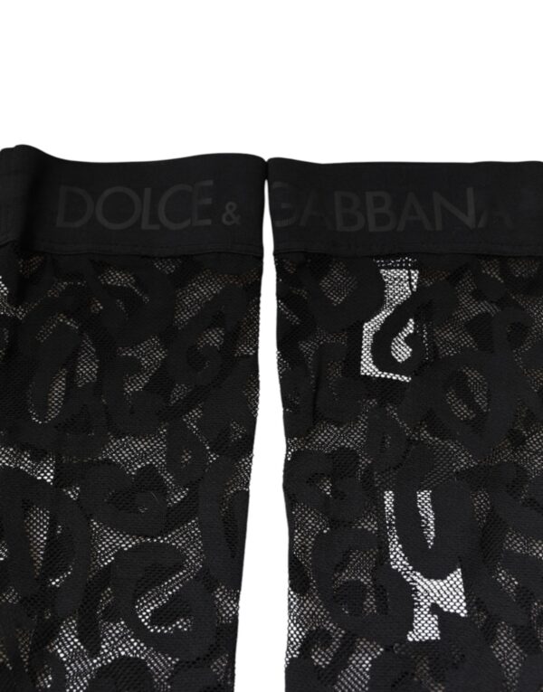 Dolce & Gabbana Black Floral Lace Cotton Stretch Stockings Socks - Image 4