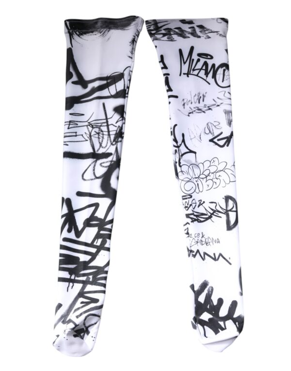 Dolce & Gabbana White Graffiti Cotton Over Calf Stockings Socks - Image 2