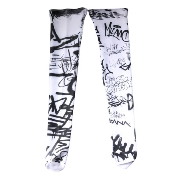 Dolce & Gabbana White Graffiti Cotton Over Calf Stockings Socks - Image 3