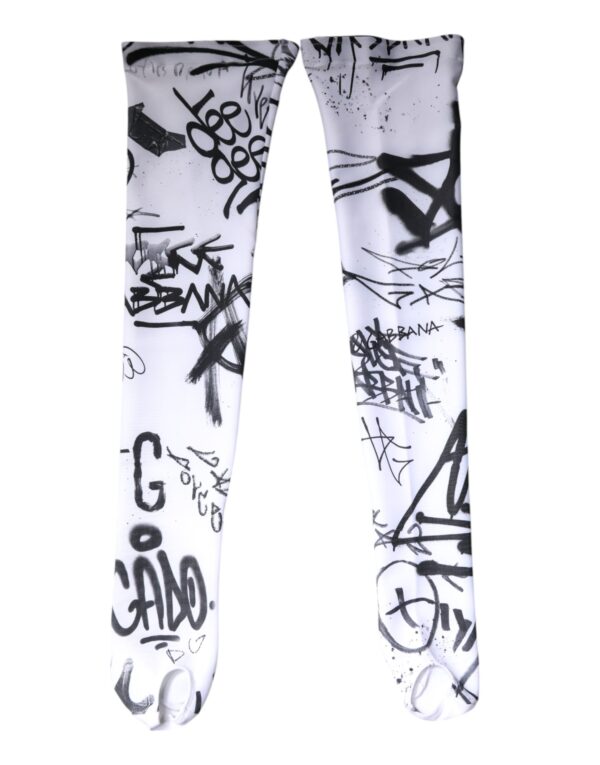 Dolce & Gabbana White Graffiti Cotton Over Calf Stockings Socks - Image 6