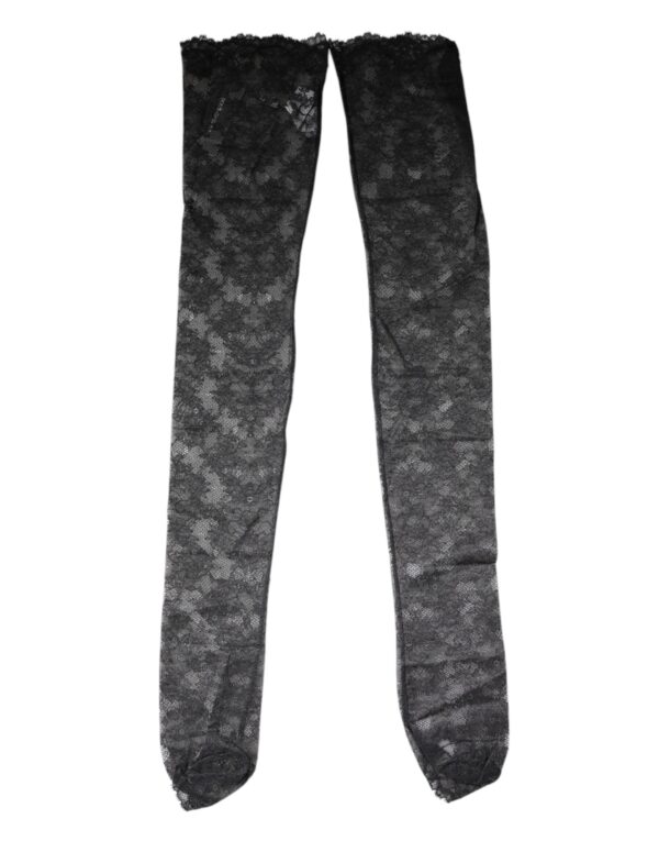 Dolce & Gabbana Black Floral Lace Cotton Stretch Stockings Socks - Image 4