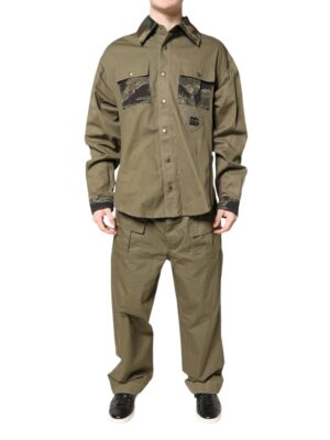 Dolce & Gabbana Brown Cotton Stretch Shirt Pants Casual Set