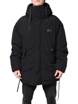 Dolce & Gabbana Black Nylon Full Zip Hooded Parka Jacket