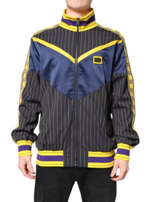 Dolce & Gabbana Black Striped Logo Full Zip Bomber Jacket