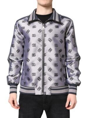 Dolce & Gabbana Gray Logo Monogram Full Zip Bomber Jacket
