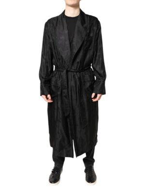 Dolce & Gabbana Black Silk DG Logo Men Wrap Robe Coat Jacket