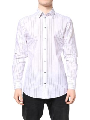 Dolce & Gabbana White Stripes Cotton GOLD Formal Dress Shirt