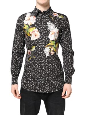 Dolce & Gabbana Black GOLD Floral Embroidery Formal Shirt