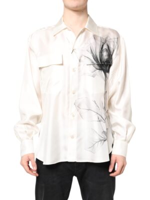 Dolce & Gabbana Ivory Silk Long Sleeves Men Casual Shirt