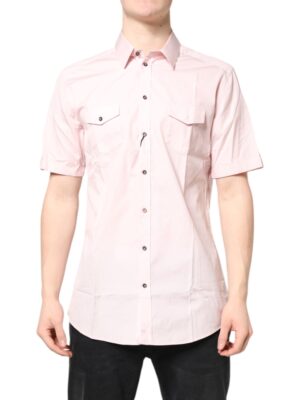 Dolce & Gabbana Pink Short Sleeves Cotton GOLD Casual Shirt