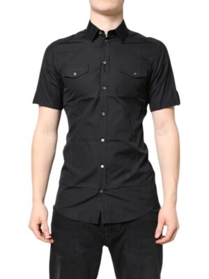 Dolce & Gabbana Black Short Sleeves Cotton GOLD Casual Shirt