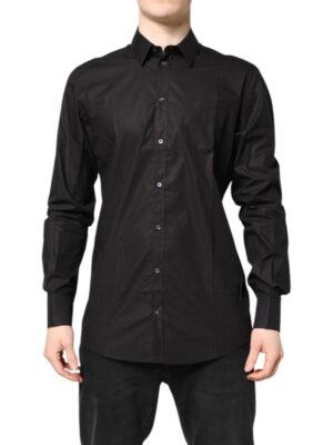 Dolce & Gabbana Black GOLD Cotton Dress Formal Shirt