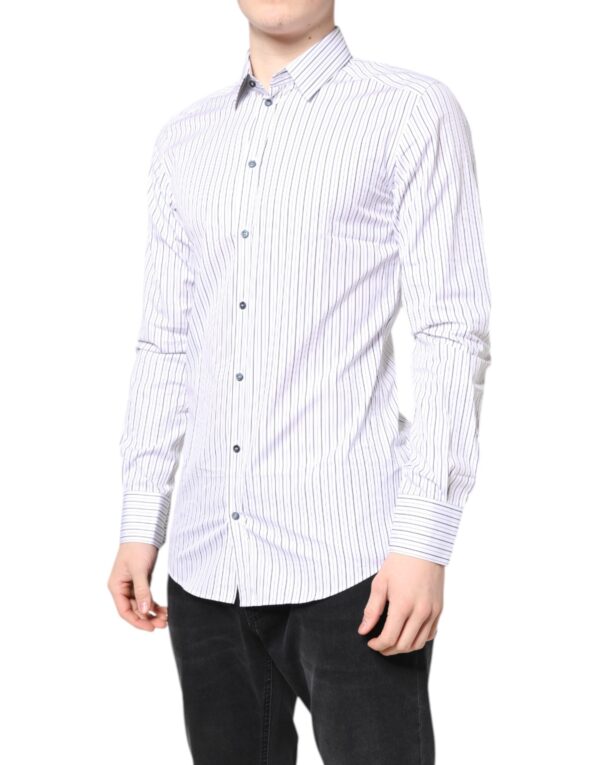 Dolce & Gabbana White Stripes GOLD Cotton Formal Shirt - Image 3