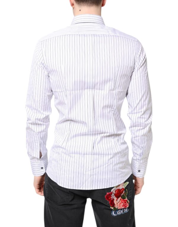Dolce & Gabbana White Stripes GOLD Cotton Formal Shirt - Image 4