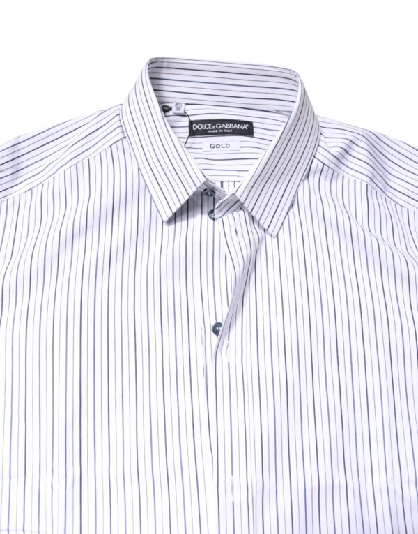 Dolce & Gabbana White Stripes GOLD Cotton Formal Shirt - Image 5