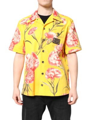 Dolce & Gabbana Yellow Floral Men Button Down Casual Shirt
