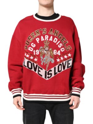 Dolce & Gabbana Red Sequin Knit Pullover Sweatshirt Sweater