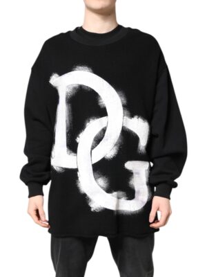 Dolce & Gabbana Black Cotton Logo Print Men Pullover Sweater