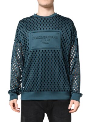Dolce & Gabbana Green Perforated DG Embossed Pullover Sweater