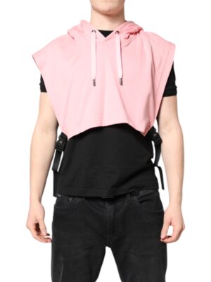 Dolce & Gabbana Pink Cotton Hooded Men Sportswear Vest Sweater
