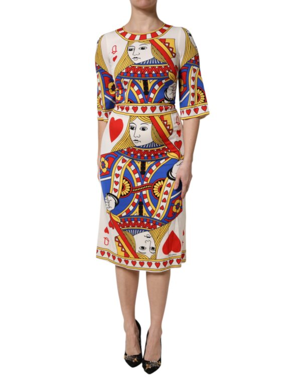 Dolce & Gabbana White Queen Of Heart Short Sleeve Midi Dress - Image 2