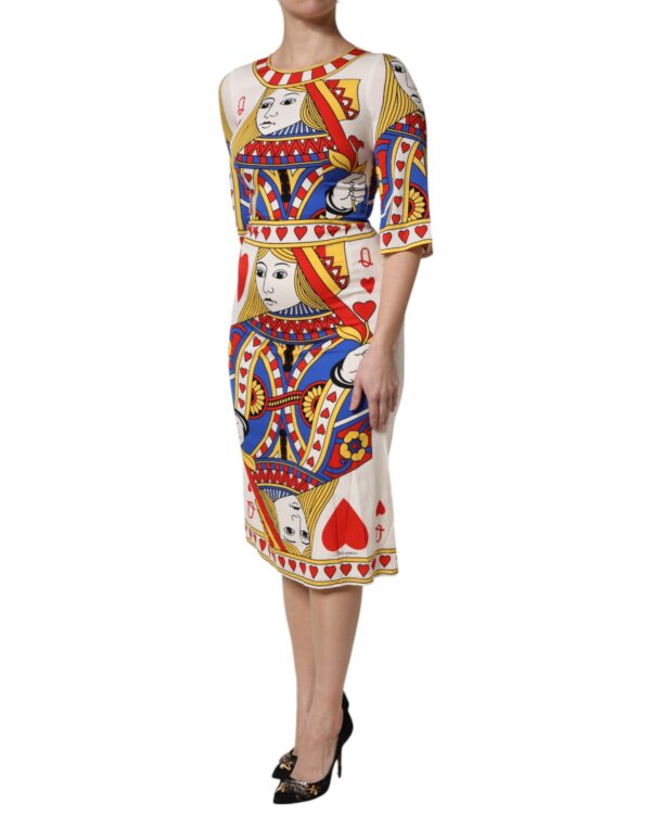 Dolce & Gabbana White Queen Of Heart Short Sleeve Midi Dress - Image 3