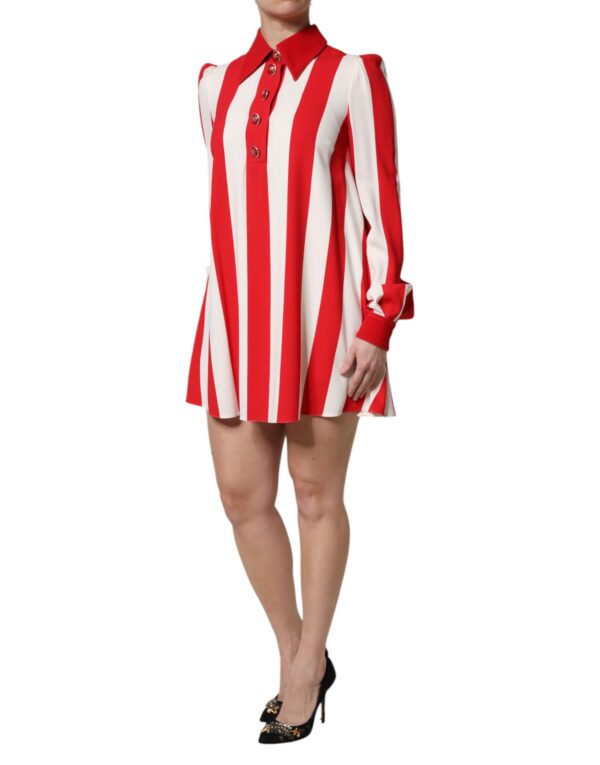 Dolce & Gabbana White Red Stripes Long Sleeves Mini Dress - Image 3