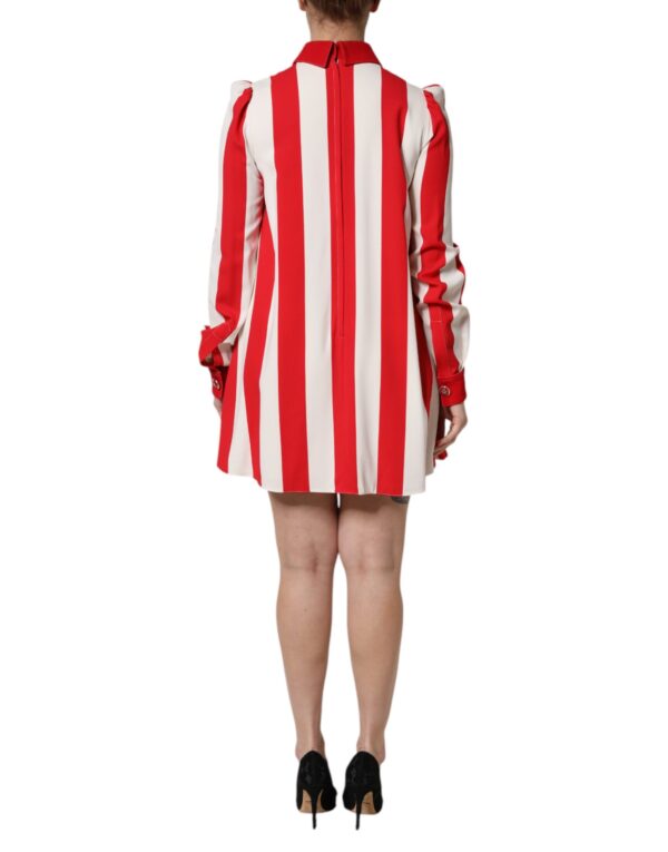 Dolce & Gabbana White Red Stripes Long Sleeves Mini Dress - Image 4