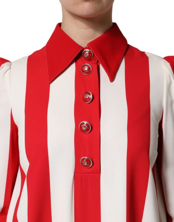 Dolce & Gabbana White Red Stripes Long Sleeves Mini Dress - Image 5