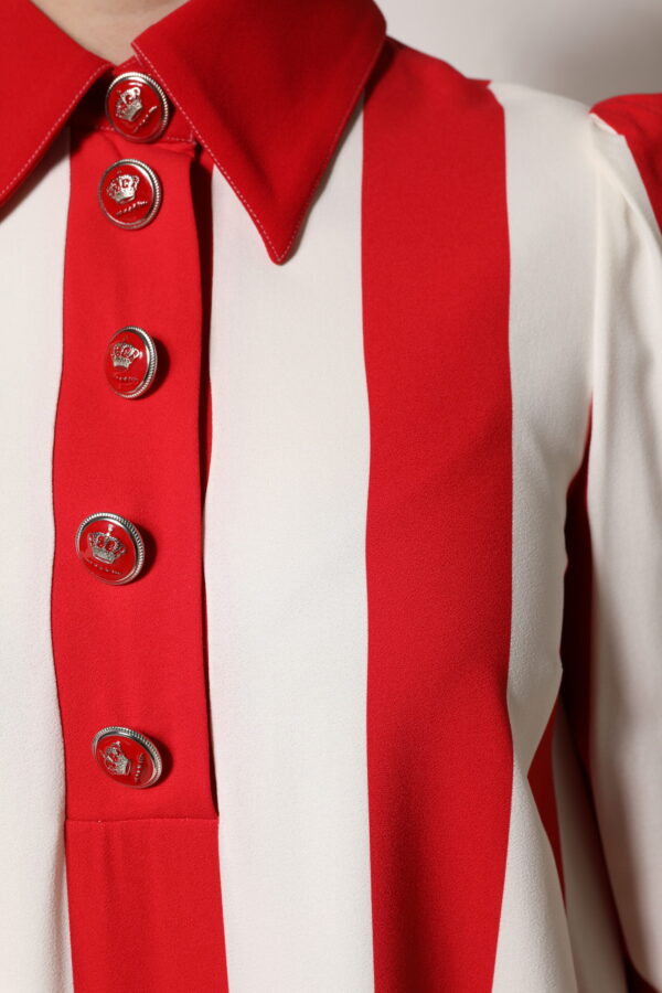 Dolce & Gabbana White Red Stripes Long Sleeves Mini Dress - Image 6