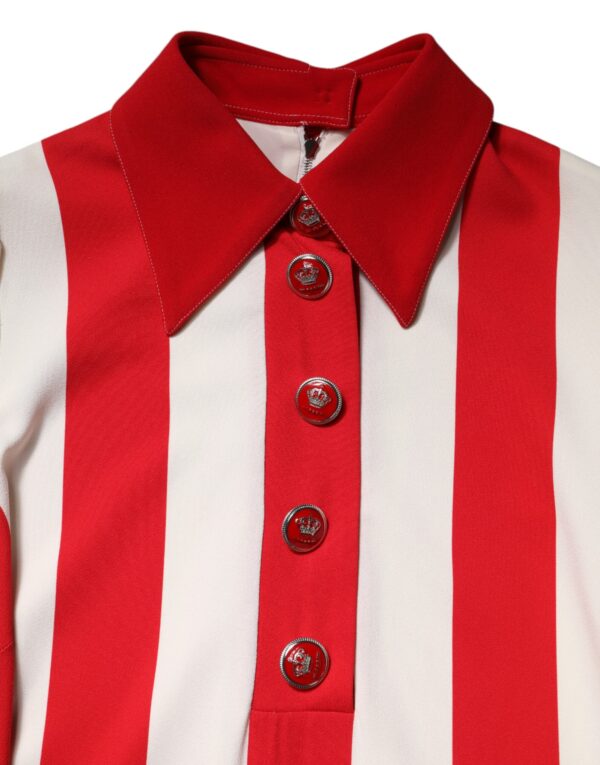 Dolce & Gabbana White Red Stripes Long Sleeves Mini Dress - Image 8