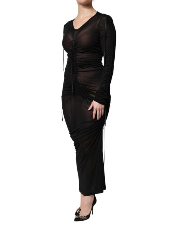 Dolce & Gabbana Black Mesh Trim Bodycon Long Sheath Dress - Image 3