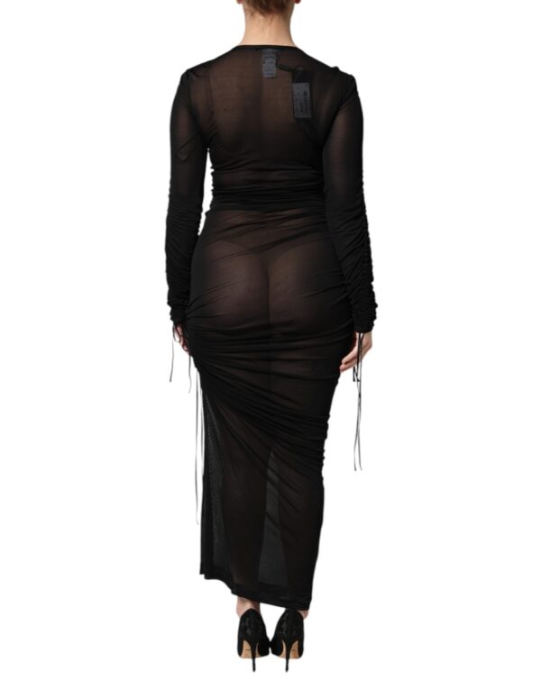Dolce & Gabbana Black Mesh Trim Bodycon Long Sheath Dress - Image 4