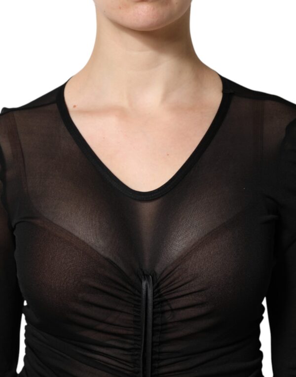 Dolce & Gabbana Black Mesh Trim Bodycon Long Sheath Dress - Image 5