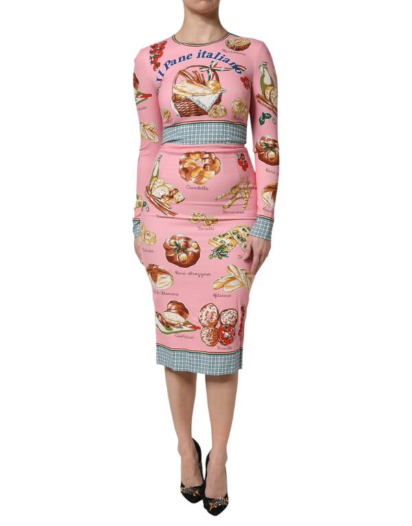 Dolce & Gabbana Pink Pastry Print Bodycon Sheath Midi Dress - Image 2