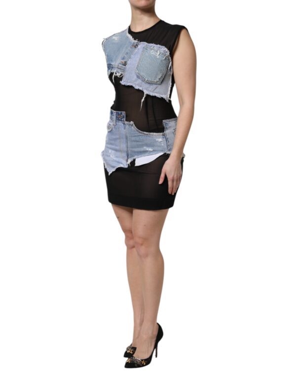 Dolce & Gabbana Black Blue Sleeveless Denim Mini Dress - Image 3