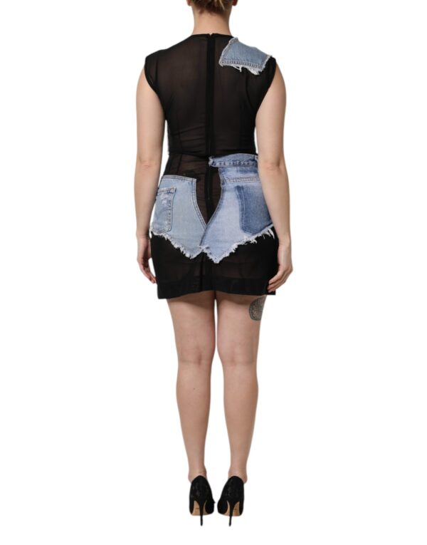 Dolce & Gabbana Black Blue Sleeveless Denim Mini Dress - Image 4