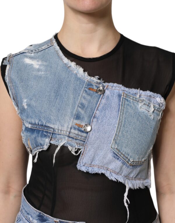 Dolce & Gabbana Black Blue Sleeveless Denim Mini Dress - Image 5